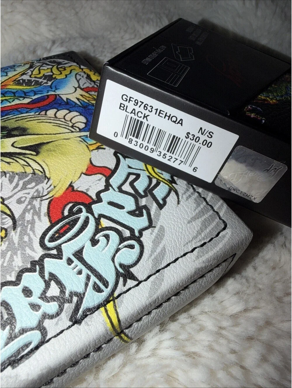 Ed Hardy Men's Dragon Bifold Black Wallet New In Box.